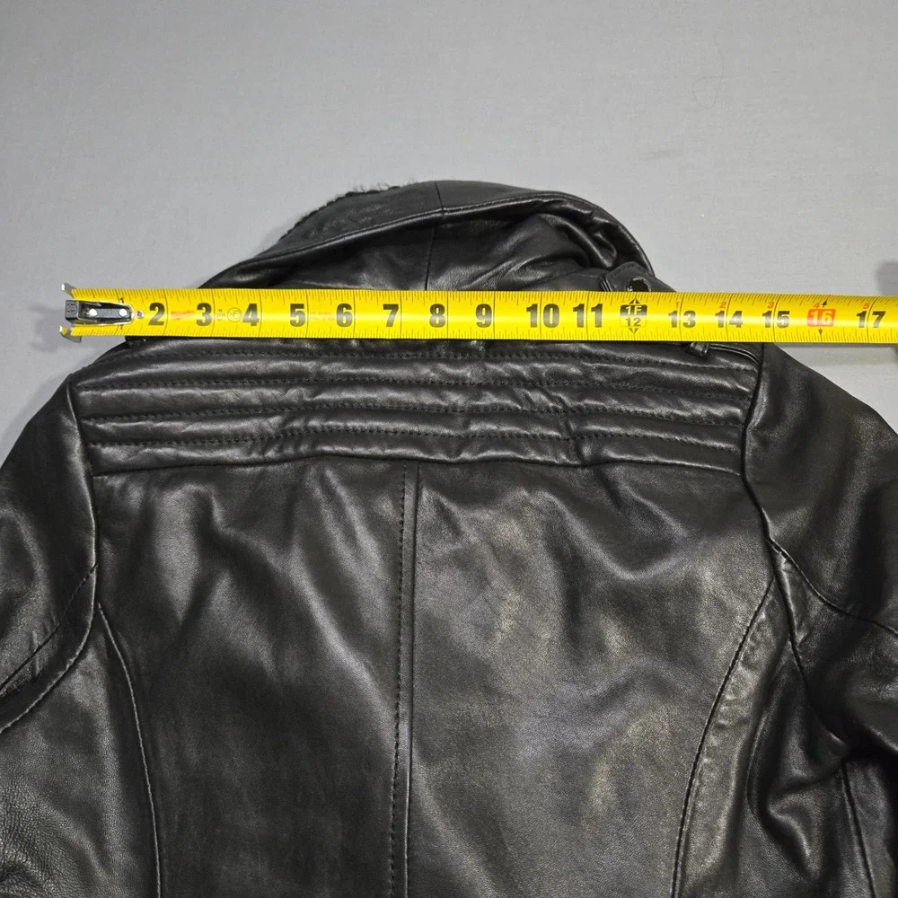 Michael Kors Real Leather Moto Jacket Small Black Asymmetrical‎ Knit Collar Punk